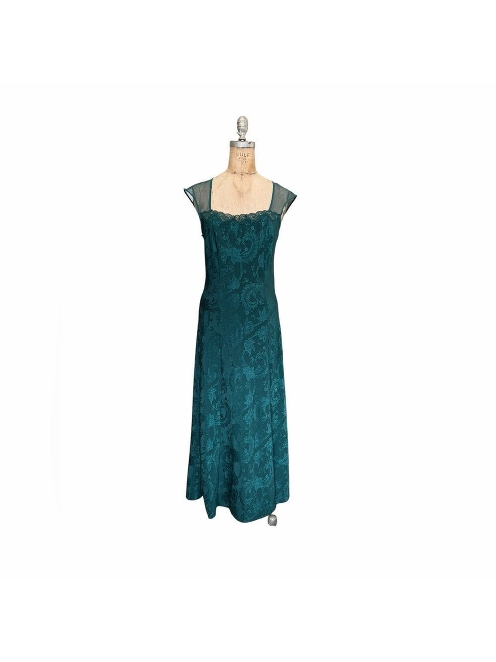 Victoria's Secret Gold Label Green Jacquard Satin Floral Night Slip Size M VTG
